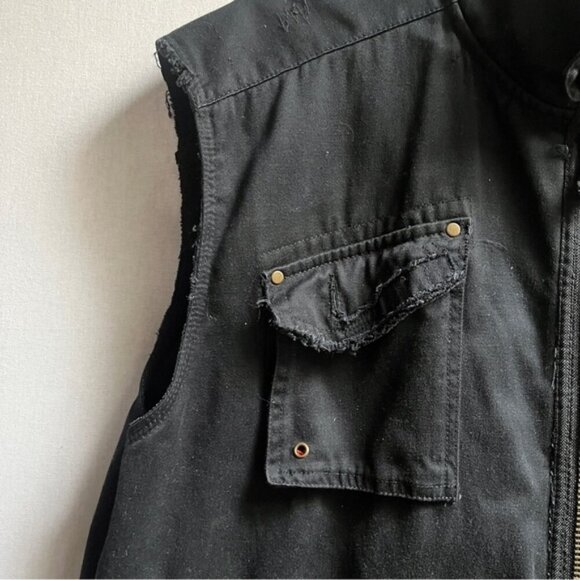 Red Squad fringe distressed black denim cotton vest Sz L - Picture 3 of 13